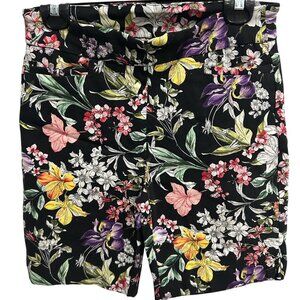 Jessica Riley Black Multicolor Floral Print Casual Shorts Sz PM Summer Vibrant